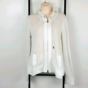 Worth hoodie full zipper sweater women white long sleeve knit size M